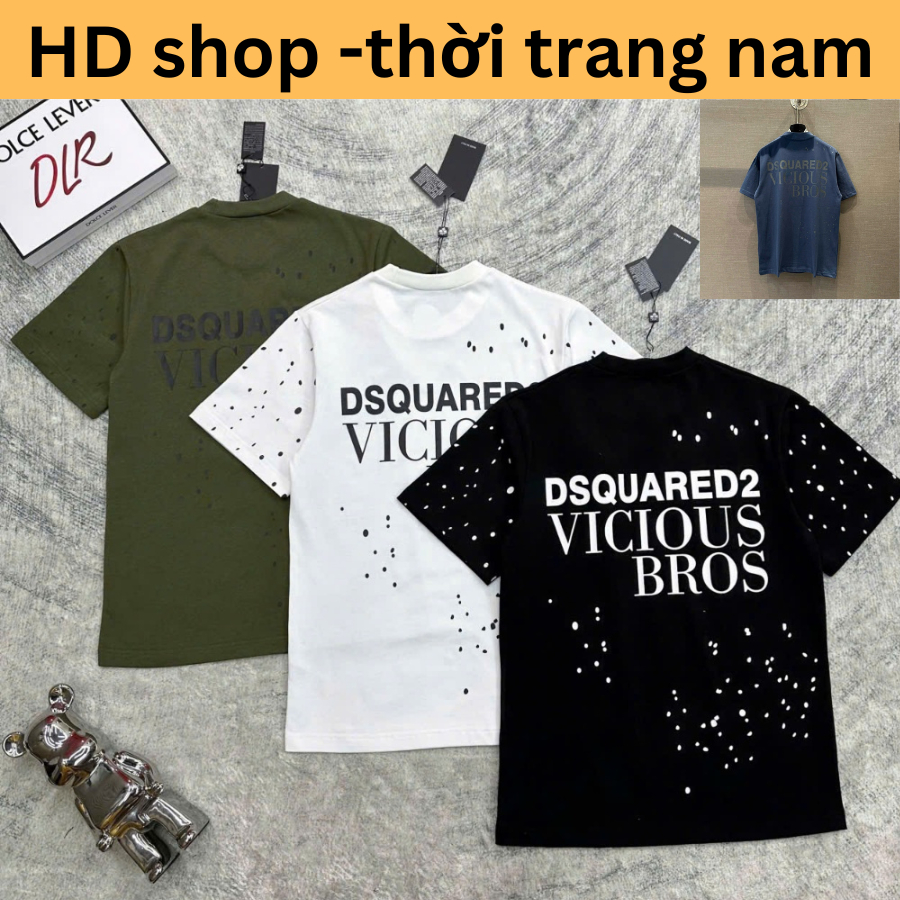 DSQ Mens T-SHIRT เกล็ดสีสีน้ําเงิน ผ้าคอตตอนคุณภาพสูง 4 สี ขาวดํา ถ่าน เสื้อยืดชาย street boy