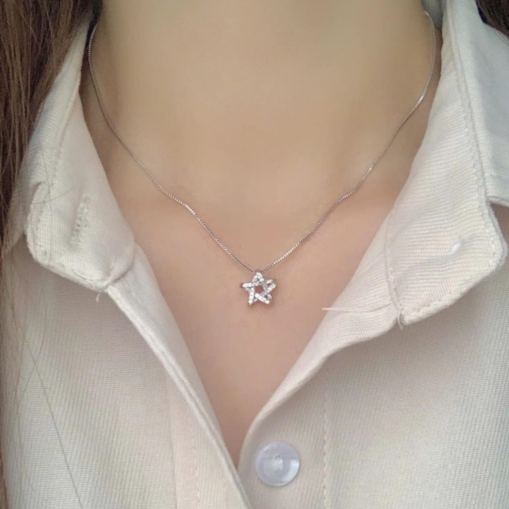 สร้อยคอแฟชั่นผู้หญิงพร้อมจี้รูปดาวประดับหินทําจาก s925 เงิน SA113 - PKG เครื่องประดับเงิน
