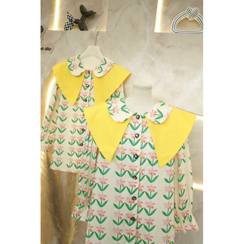 เสื้อเชิ้ตลายดอกไม้ เบบี้ดอลล์ คอปกสีเหลือง - Hn3252