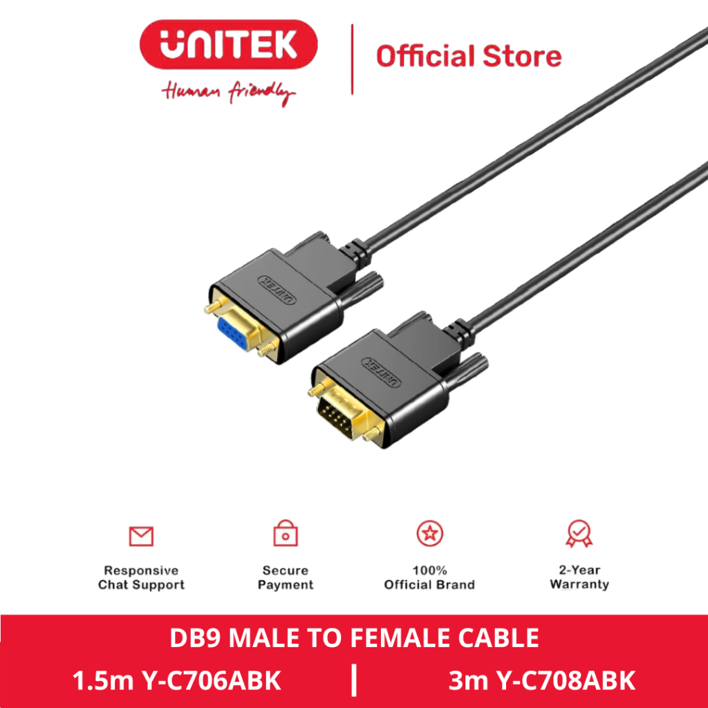 UNITEK Com 9 / RS232 สายต่อ 1.5 ม. Y-C706ABK, 3 ม. Y-C708ABK