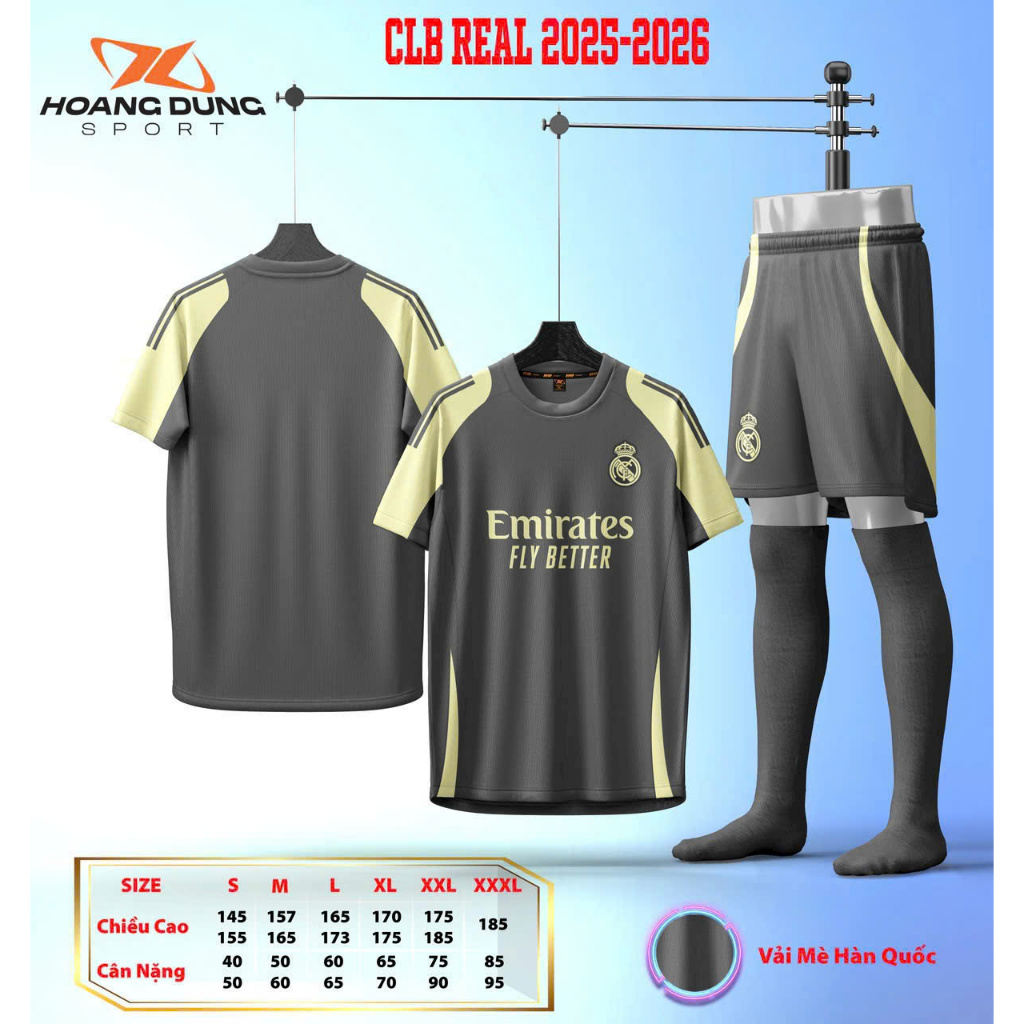 REAL GREY 2025 CLUB FOOTBALL CLOTHING HD SPORT BREATHABLE STRETCH SESAME FABRIC