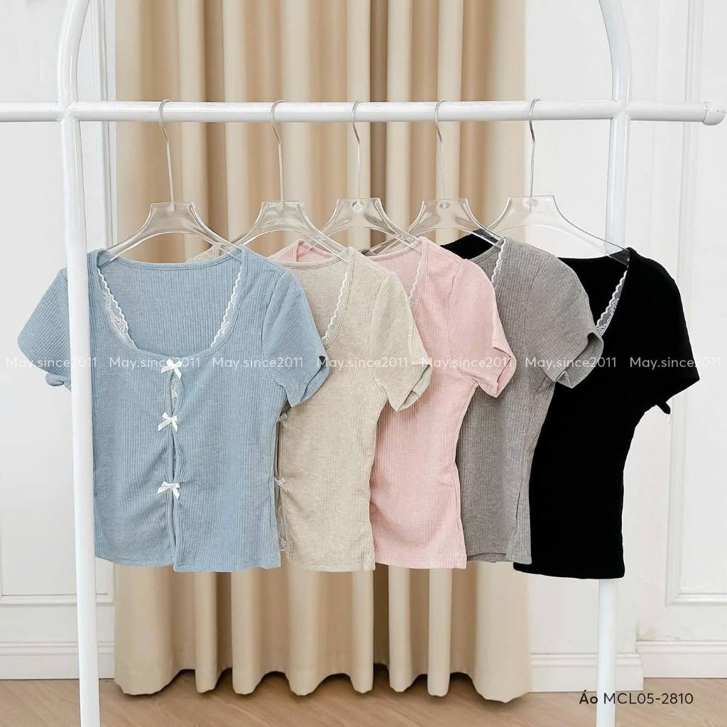 MAY.SINCE2011 เสื้อยืดคอปกโบว์ลูกไม้ MCL05-2810