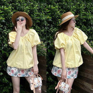 Set áo babydoll vàng tay bồng chất thô mix chân váy hoa nhẹ nhàng, màu sắc tôn da siêu xinh