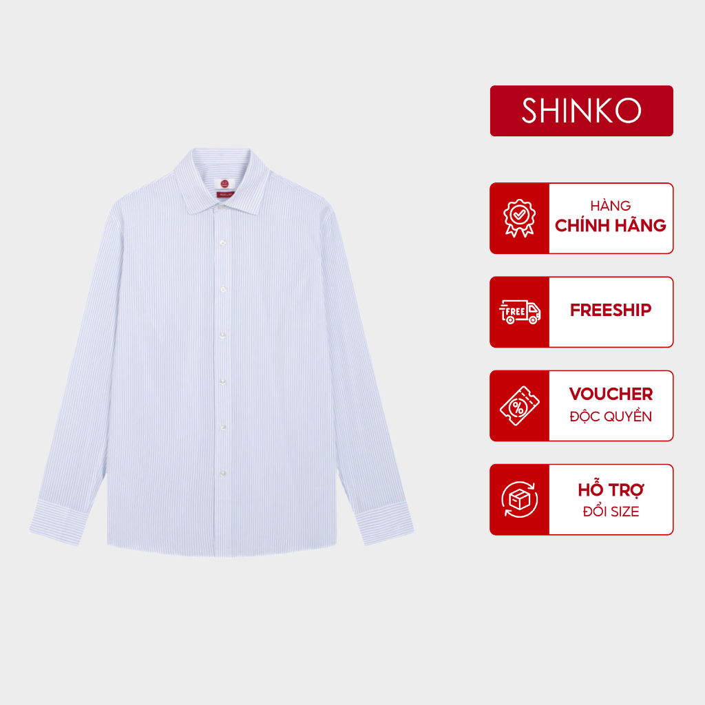 เสื้อเชิ้ตผู้ชาย SHINKO Premium MLP005-BU ผ้าคอตตอน ลายสก็อต สีฟ้า Regular Fit