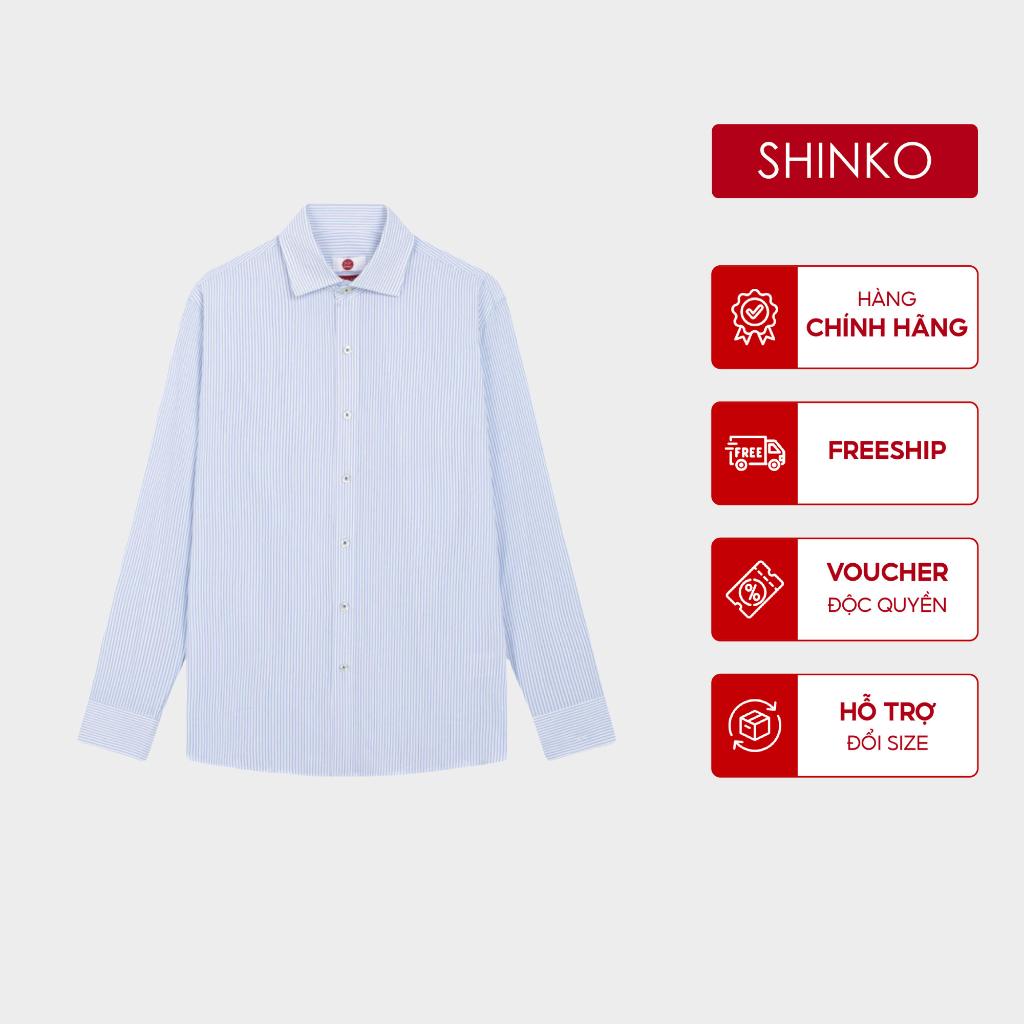 เสื้อเชิ้ตผู้ชาย SHINKO Premium MLP006-BU ผ้าคอตตอน ลายสก็อต สีฟ้า Regular Fit