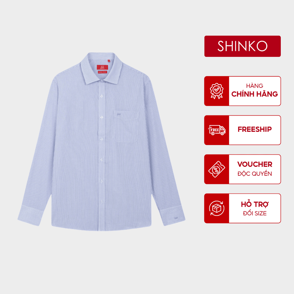 เสื้อเชิ้ตผู้ชาย SHINKO Premium MLP010-BU ผ้าคอตตอน ลายสก็อต สีกรมท่า แบบปกติ