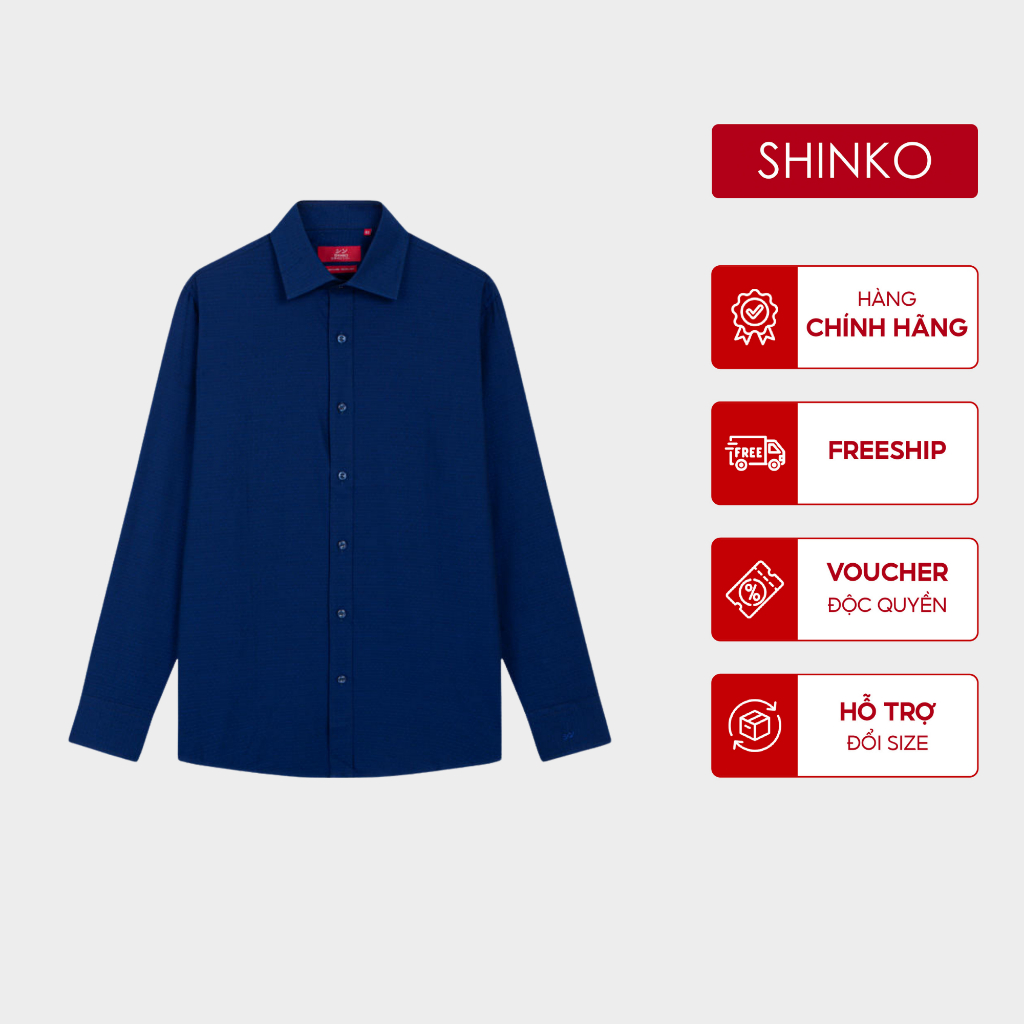 เสื้อเชิ้ตผู้ชาย SHINKO Premium MLP013-NV ผ้าคอตตอน ลาย สีกรมท่า ทรง Regular Fit