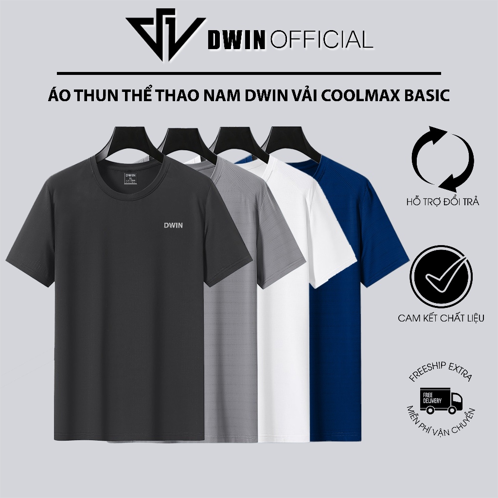 Combo เสื้อยืดกีฬาผู้ชายพื้นฐาน DWIN 2 ชิ้น ผ้ายืด coolmax 4 ทาง เท่และดูดซับเหงื่อ