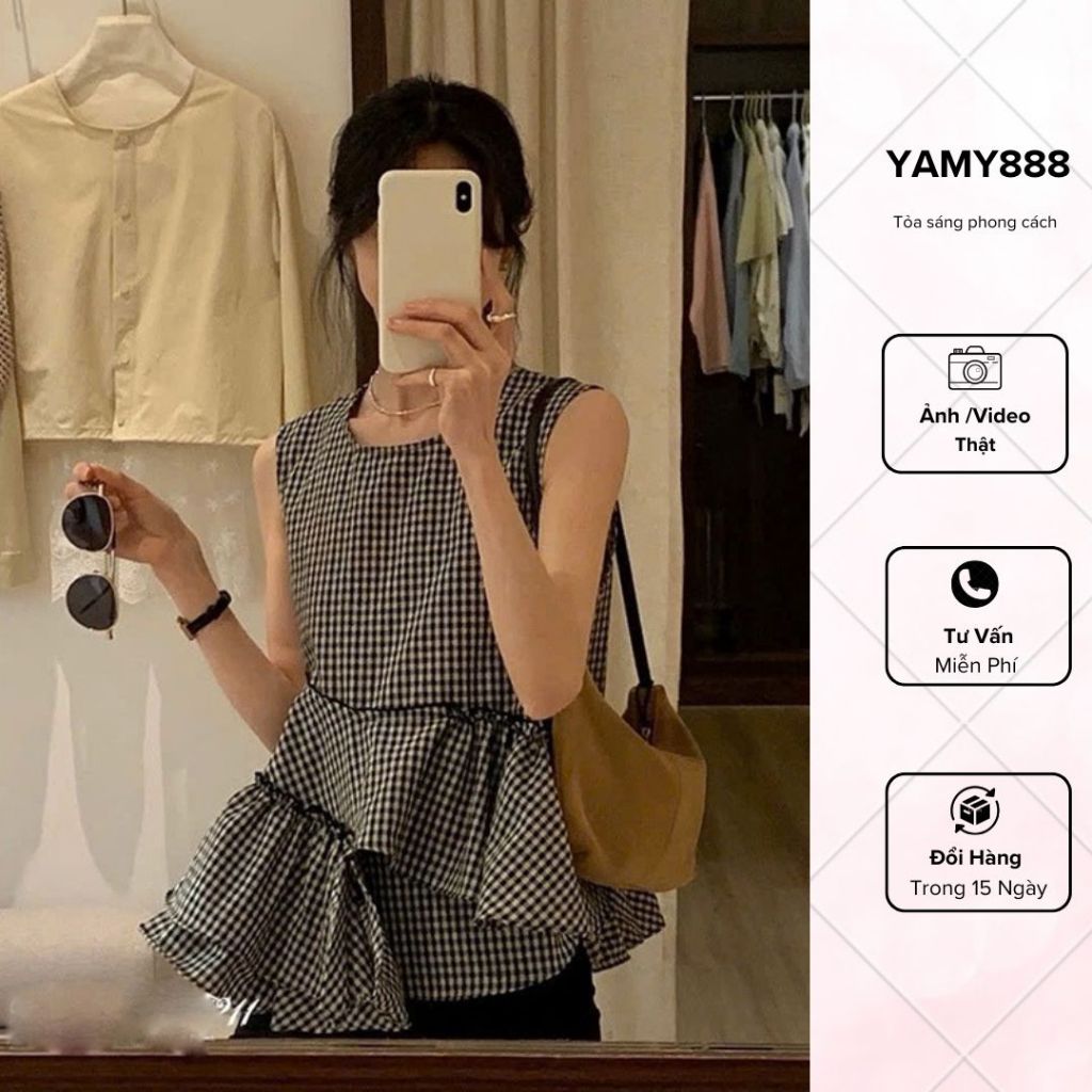 เสื้อเชิ้ตใต้วงแขน Babydoll ลายสก็อตสไตล์เกาหลี MF211 - Jimmy888