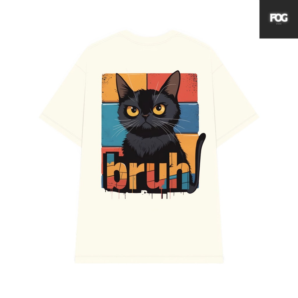 แบรนด์ท้องถิ่น MEME CAT BRUH CAT UNISEX PREMIUM T-SHIRT -GRUMPY BLACK CAT