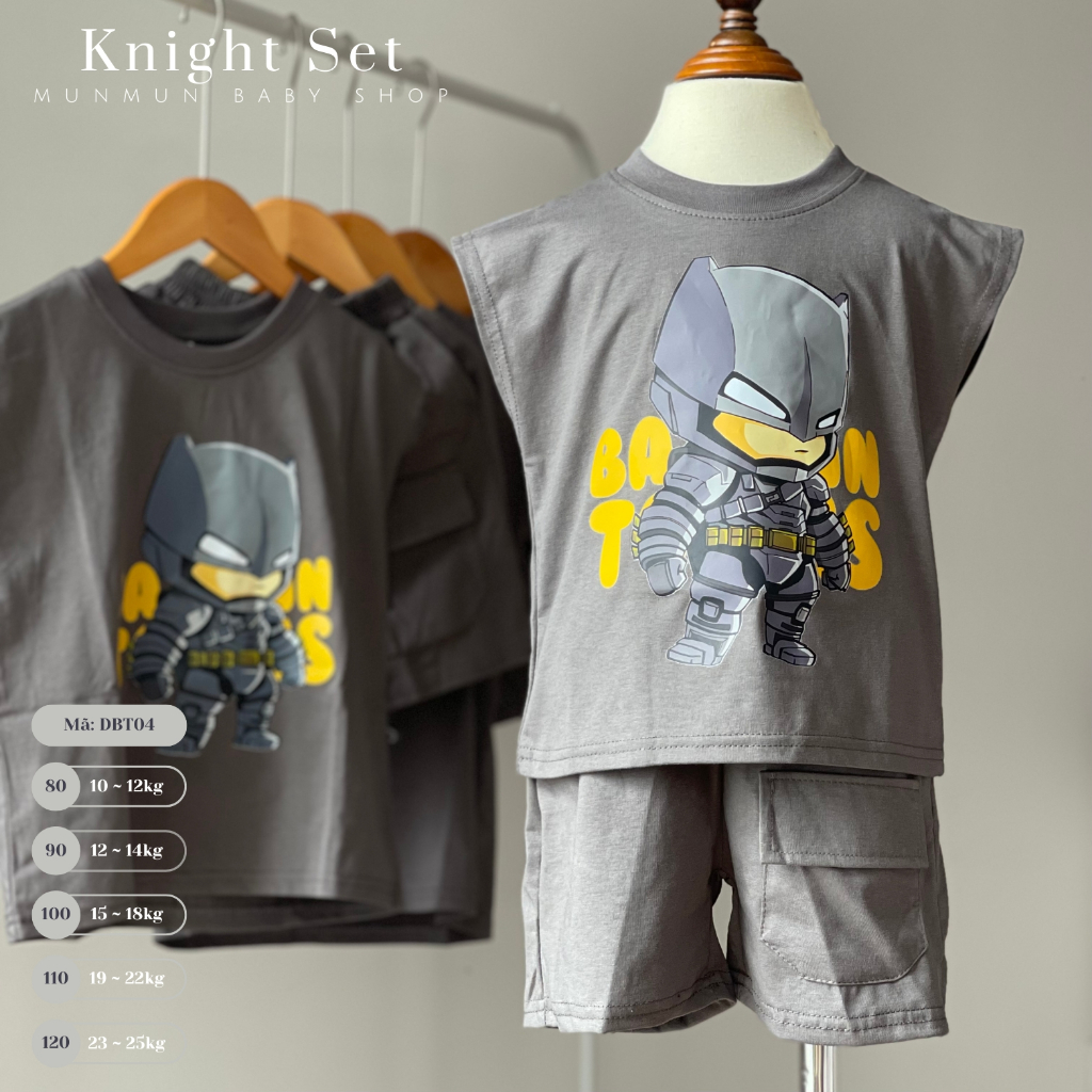 [MunMun] Knight ซูเปอร์ฮีโร่ Set พิมพ์ลายแบทแมน วัสดุผ้าฝ้ายสุดเท่ สําหรับเด็กผู้ชาย อายุ 2 ถึง 8 ปี