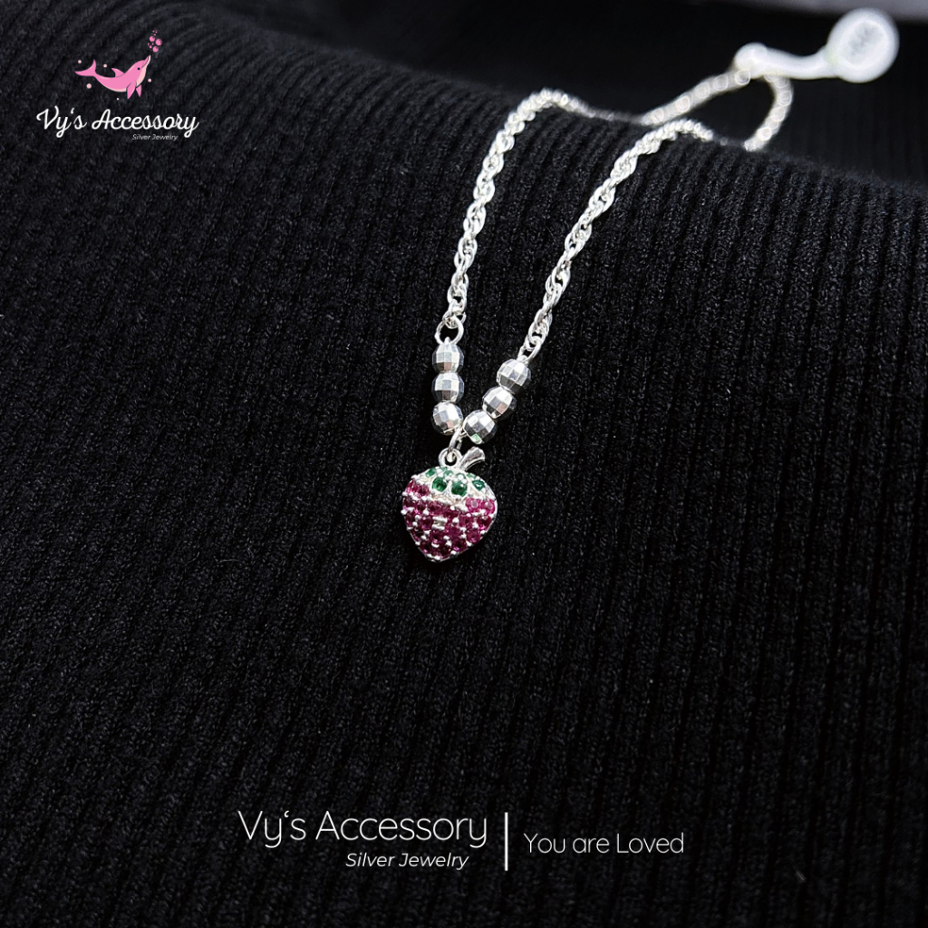 สร้อยคอเงินสําหรับเด็กทารกพร้อมจี้สตรอเบอร์รี่น่ารัก Vys Accessory DB12