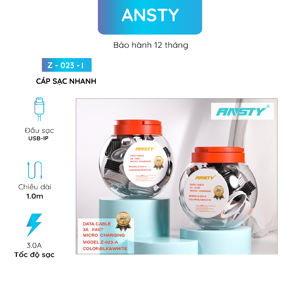 สายชาร์จเร็ว Ansty Z - 023 - I Usb To lp 3.0a/Z - 023 - T Usb To C 3.0a/Z - 023 - Usb To Micro 3.0a 