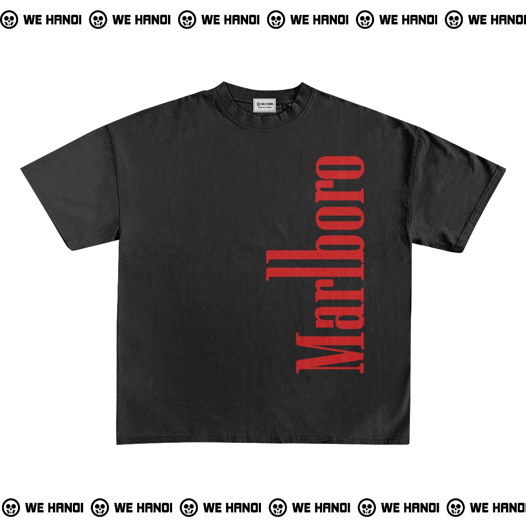 เสื้อยืดโลโก้ Marlboro Red Typo Unisex Men/Women WEHN คอกลม สีขาว/ดํา