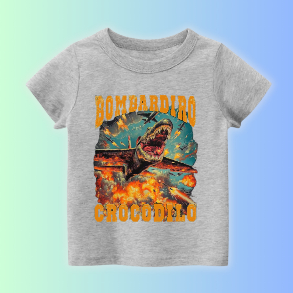 เสื้อยืด Bombbarino rocodilo Brainrot Universe สําหรับเด็กชายและเด็กหญิง 9kg-34kg ผ้านุ่ม