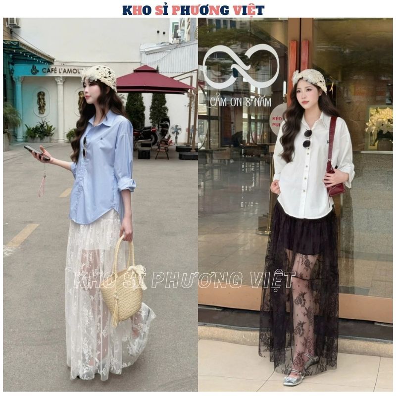 กระโปรงแม็กซี่ลูกไม้ยาวมีซับในกระโปรงชายหาดตาข่ายเอวยางยืดเกาหลี - WHO - รูปที่ 4