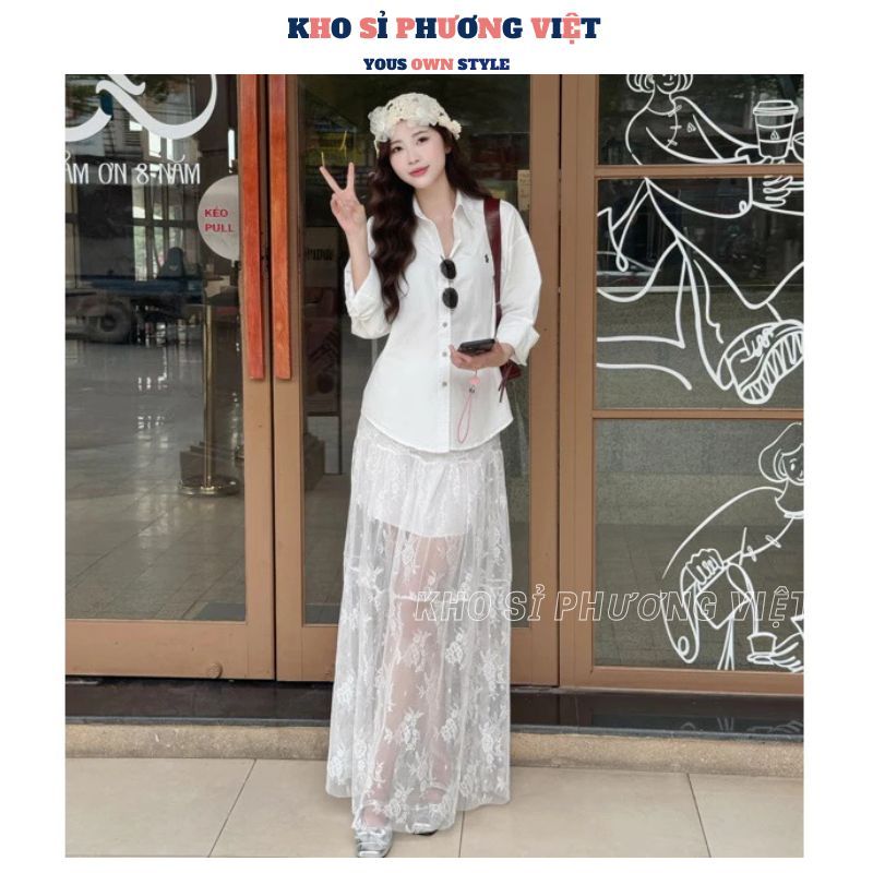 กระโปรงแม็กซี่ลูกไม้ยาวมีซับในกระโปรงชายหาดตาข่ายเอวยางยืดเกาหลี - WHO - รูปที่ 2