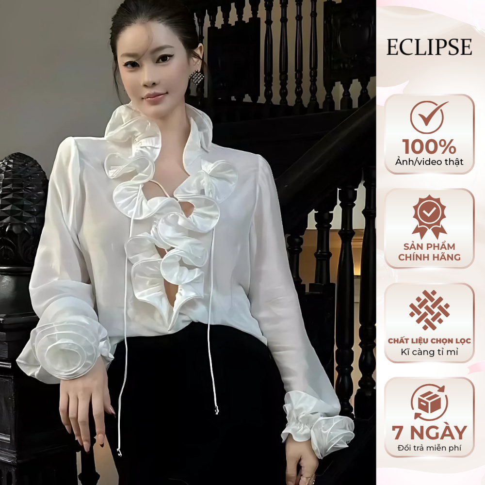 Manfred Eclipse Clothing เสื้อคอระบายสายไขว้อก ดีไซน์เรียบหรู