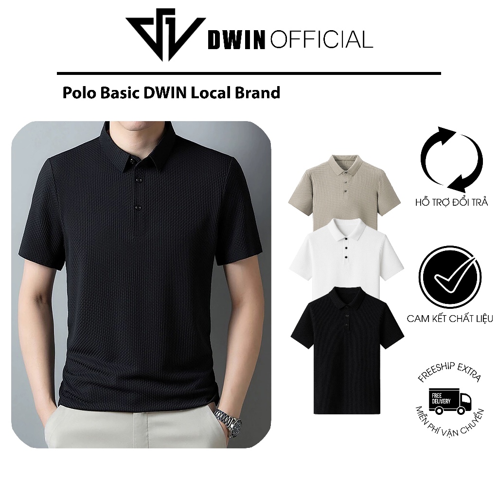 เสื้อโปโลผู้ชาย DWIN basic ผลิตจากผ้าหิมะต่อต้านริ้วรอยคุณภาพสูง ระบายอากาศได้ดี แบรนด์ท้องถิ่น