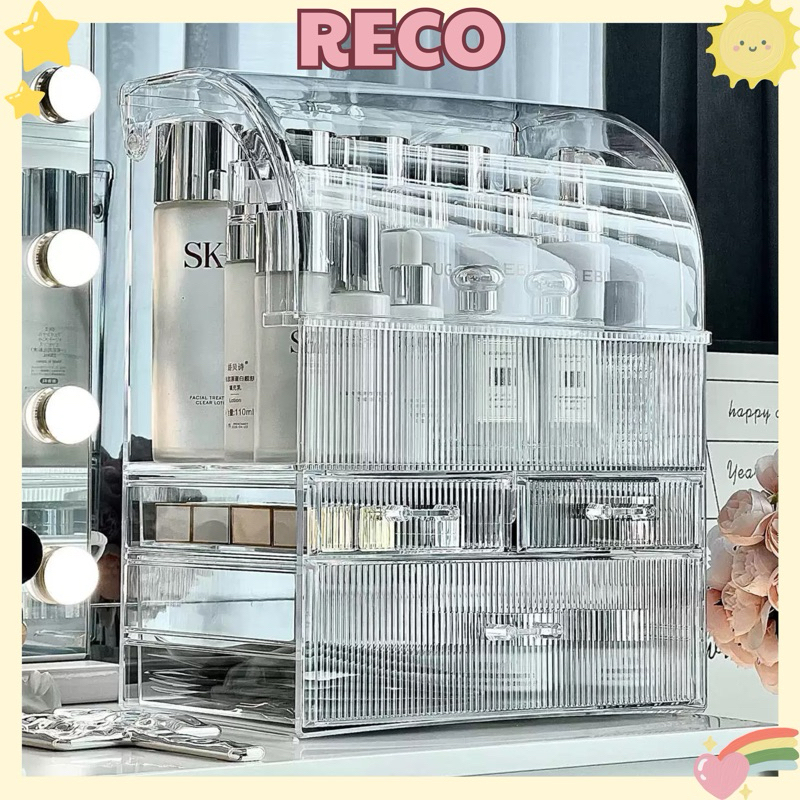 ตู้เครื่องสําอางหลายช่องลายหนาพร้อมลิ้นชักเก็บของกันฝุ่นโปร่งใสความจุขนาดใหญ่ RECO