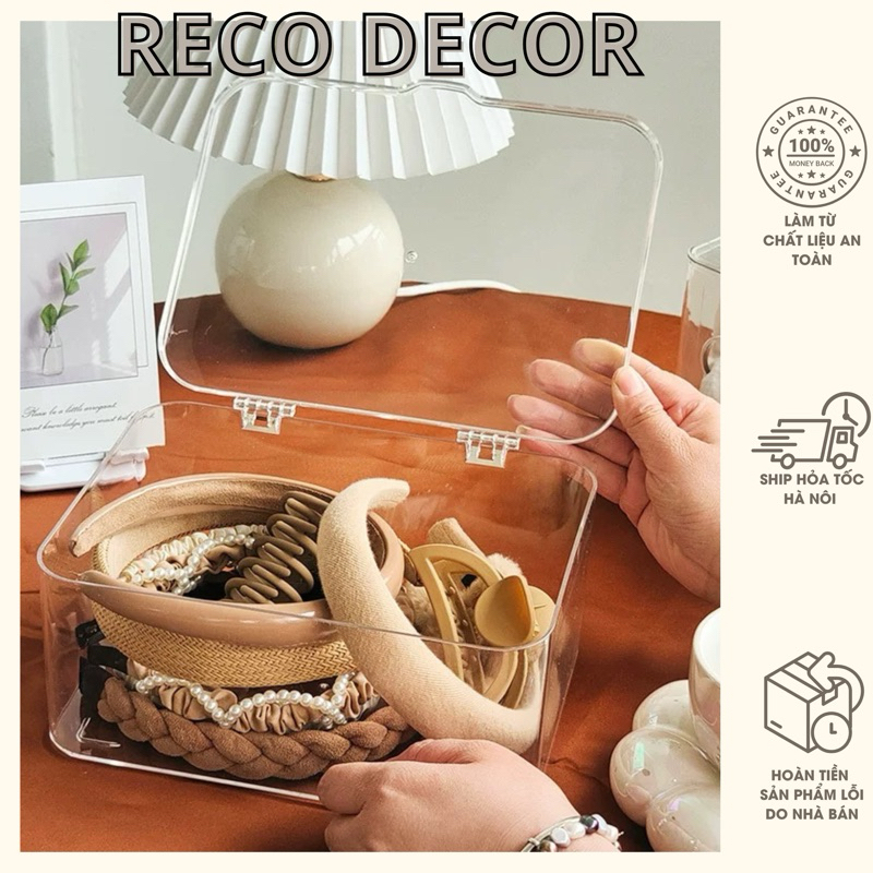 RECO กล่องกว้างสุดอาร์ลิกโปร่งใสสําหรับเครื่องประดับผมสุขอนามัยและการจัดเก็บเพื่อหลีกเลี่ยงสิ่งสกปรก