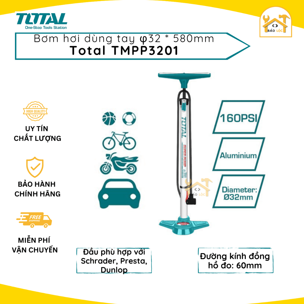 ปั๊มมือคุณภาพสูงพร้อมนาฬิกา ขนาด 32 * 500mm, 160 PSI Total TMPP3201 - สินค้าของแท้