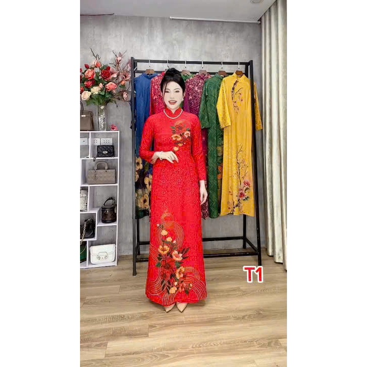 8D พิมพ์โบรเคด Ao Dai, คุณภาพสูงไทยต้วนวัสดุโบรเคด รหัส T1-7 ทุกขนาด S/M/L/XL/2XL/3XL/4XL/5XL