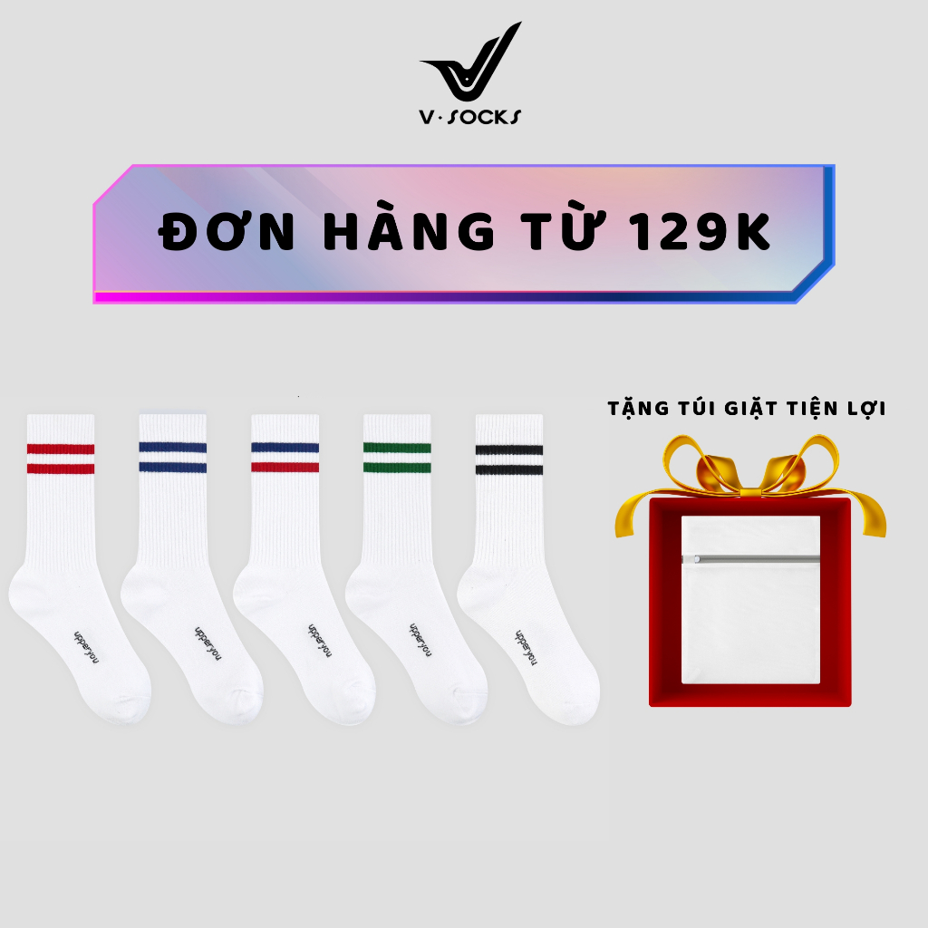 [Combo of 3 คู่] ถุงเท้าผู้ชายและผู้หญิงลายผสมสีคอปกสูง VSOCKS Natural Cotton Soft Breathable Deodor