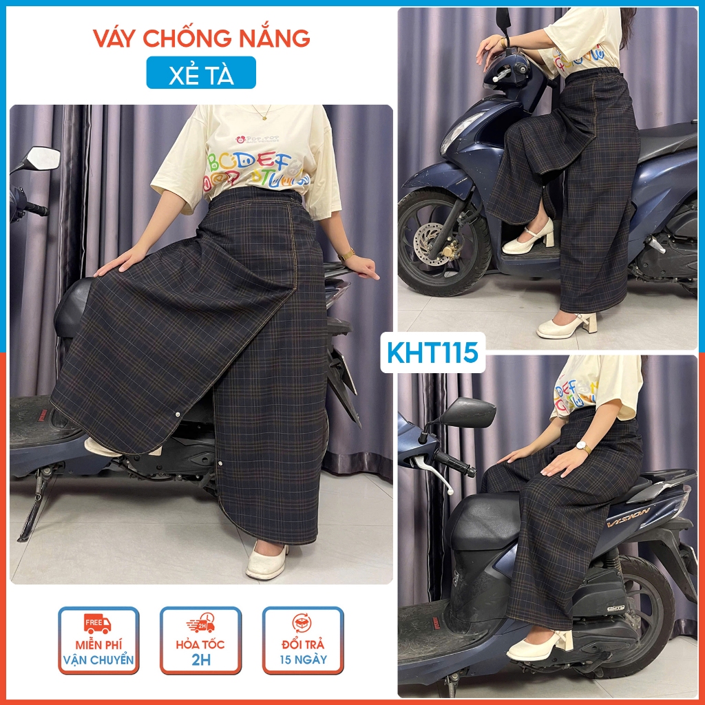 ชุดเดรสกันแดดผ่าสีกากี KHT115 ผ้าคอตตอนเนื้อนุ่ม เย็นสบาย สําหรับผู้หญิงนั่งด้านหลังมีกระดุมขา H&T F