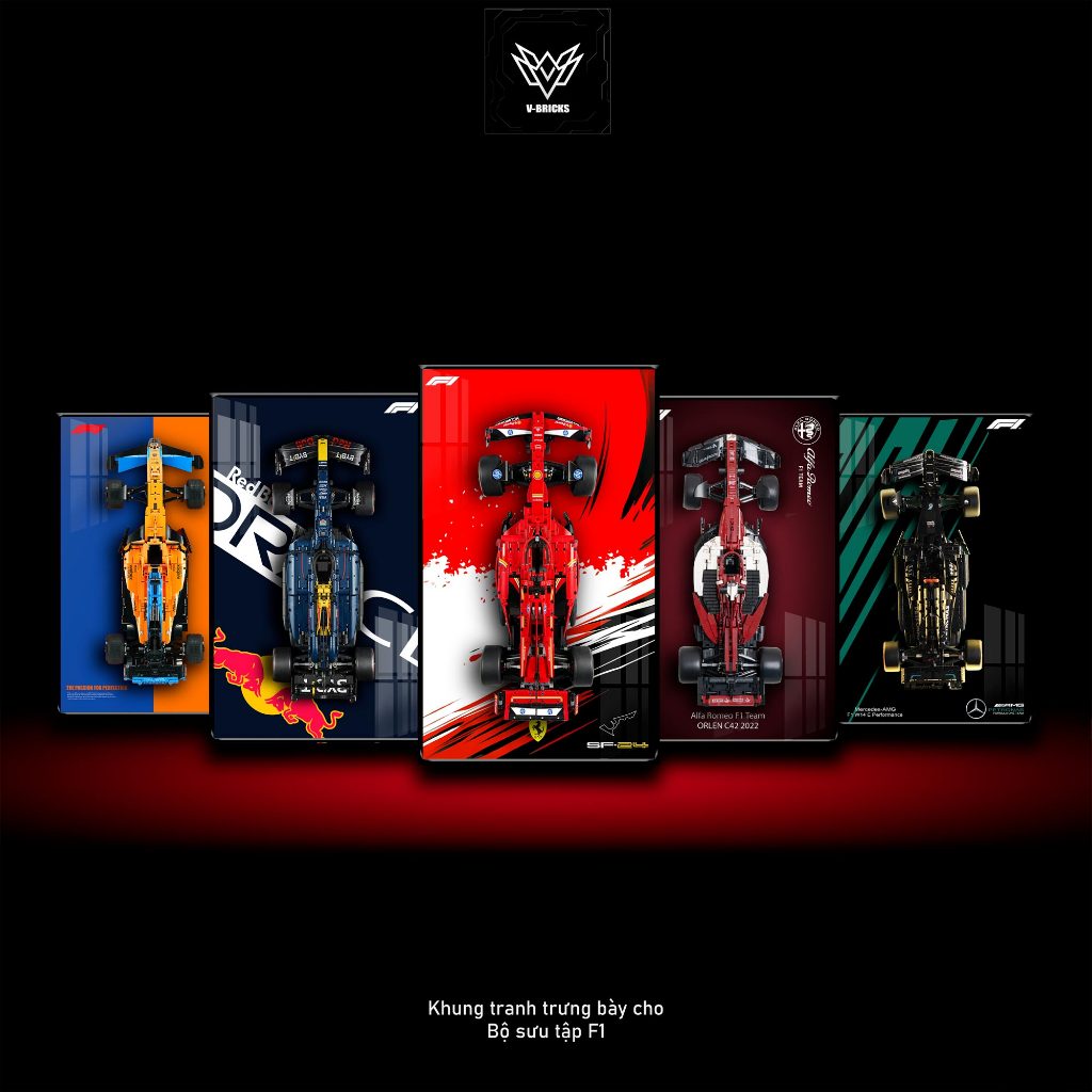 LEGO Car Model Hanging Painting F1 50x80, กรอบอลูมิเนียม Mica คุณภาพสูงเสริมพร้อมไฟ, V-Bricks