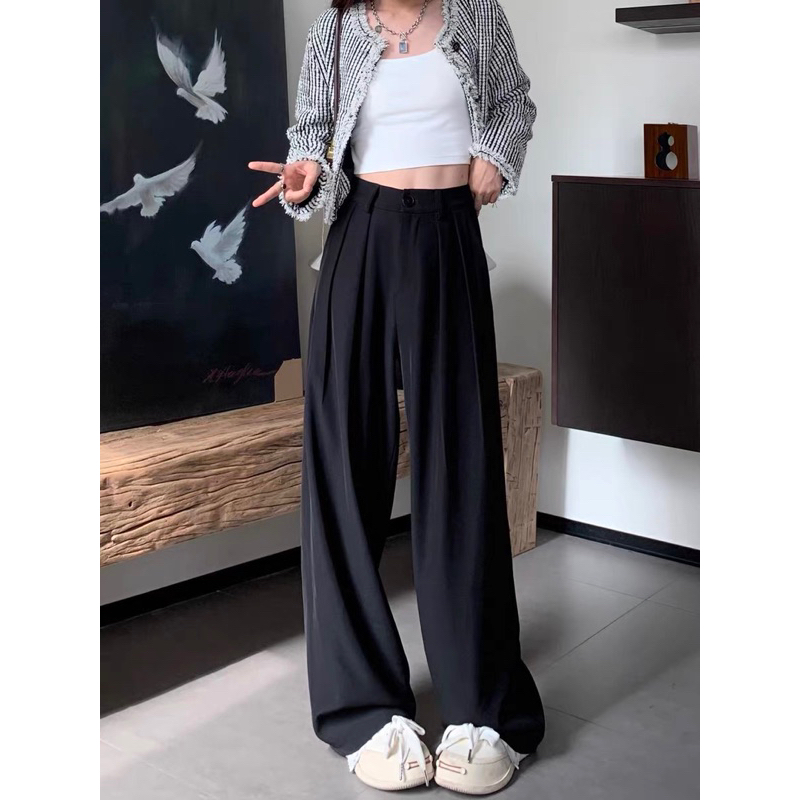 กางเกงขาม้าแบบไขว้แบบเกาหลีสําหรับผู้หญิงนุ่มและเท่ทรงหลวมเหมาะกับการทํางาน qhd3