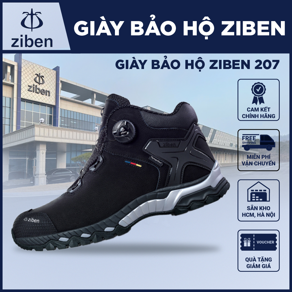 [GENUINE] รองเท้าเซฟตี้เกาหลี Ziben 207 สีดํา High-top กันน้ํา หัวเข็มขัดบิดสะดวก