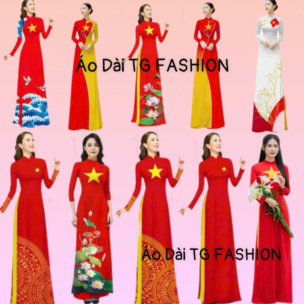 TG FASHION A2 กลองสีบรอนซ์ gold star ao dai ยาว 138 ซม. แขนยาว คอปกสูง 3 ซม.