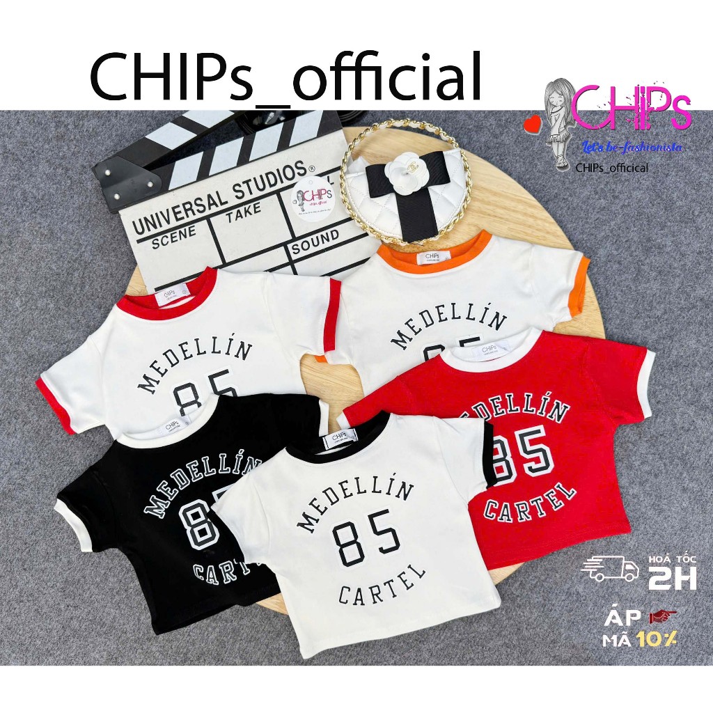 เสื้อครอปแขนสั้นคละสีพิมพ์ลายเบอร์85มีห้าสีสําหรับเด็กผู้หญิง