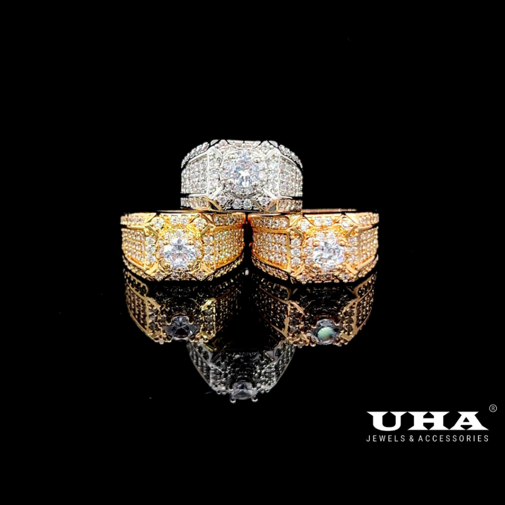 แหวนผู้ชาย N457 ดีไซน์กะทัดรัดพร้อมหิน UHA CZ เป็นประกาย