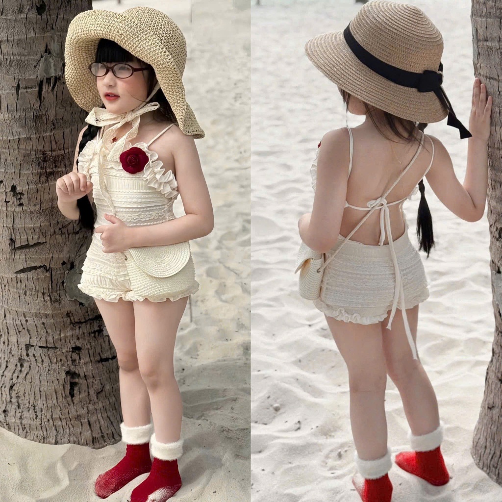 จั้มลูกไม้เว้าหลังสุดน่ารักสําหรับสาวน้อยเหมาะกับสาวน้อยใส่ไปทะเลหรือฤดูร้อนเย็นสบายสุดๆ