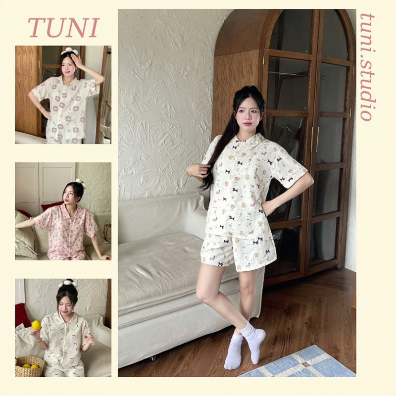 ชุดชุดนอนพิมพ์ลายการ์ตูนทรงหลวมสําหรับผู้หญิงหลายสี Tuni.studio INM