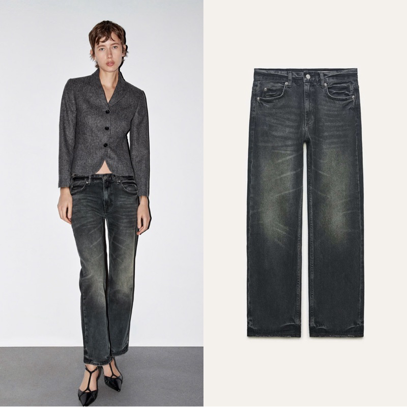 (ของแท้ไซส์ 36)ZARA 9863/258/800 ZW COLLECTION RELAXED FIT กางเกงยีนส์แนวราบ (มีรูปถ่ายจริง)