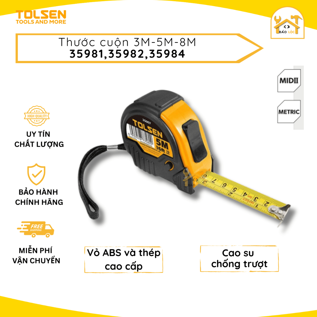 ตลับเมตร 3m x 16mm, 5m x 19mm, 8m x 25mm TOLSEN 35981, 35982, 35984 - สินค้าของแท้