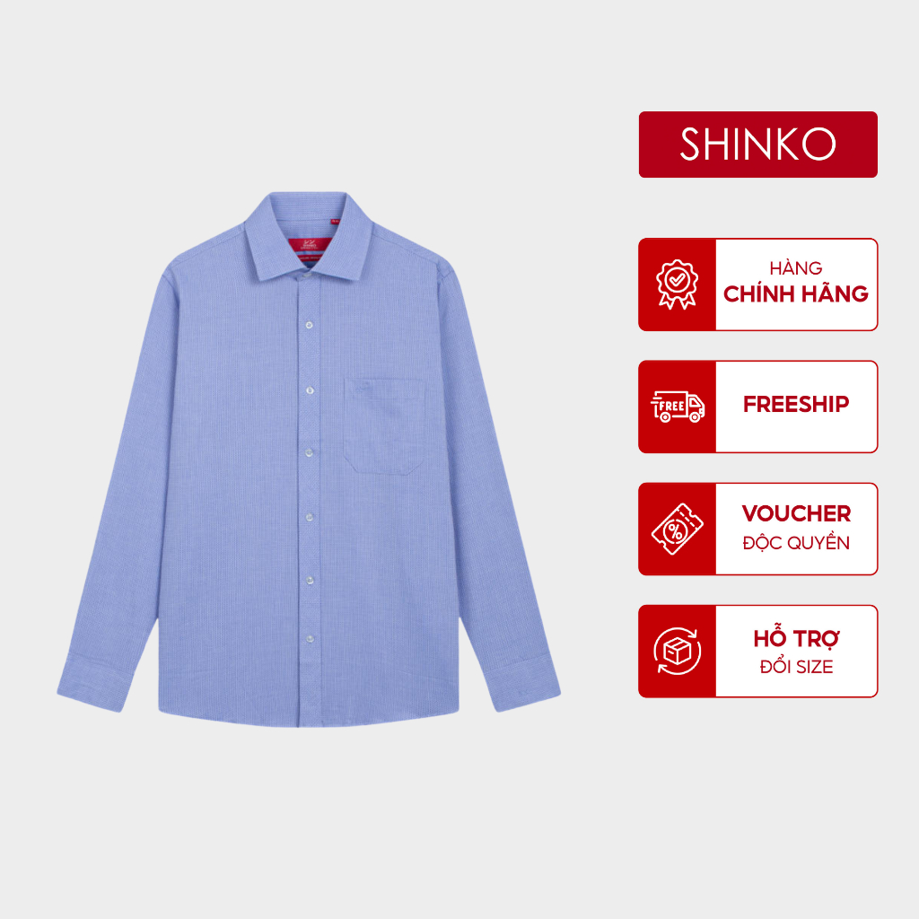เสื้อเชิ้ตผู้ชาย SHINKO Premium MLP012-BU ผ้าคอตตอน ลายสก็อตเล็ก สีกรมท่า ทรง Regular Fit