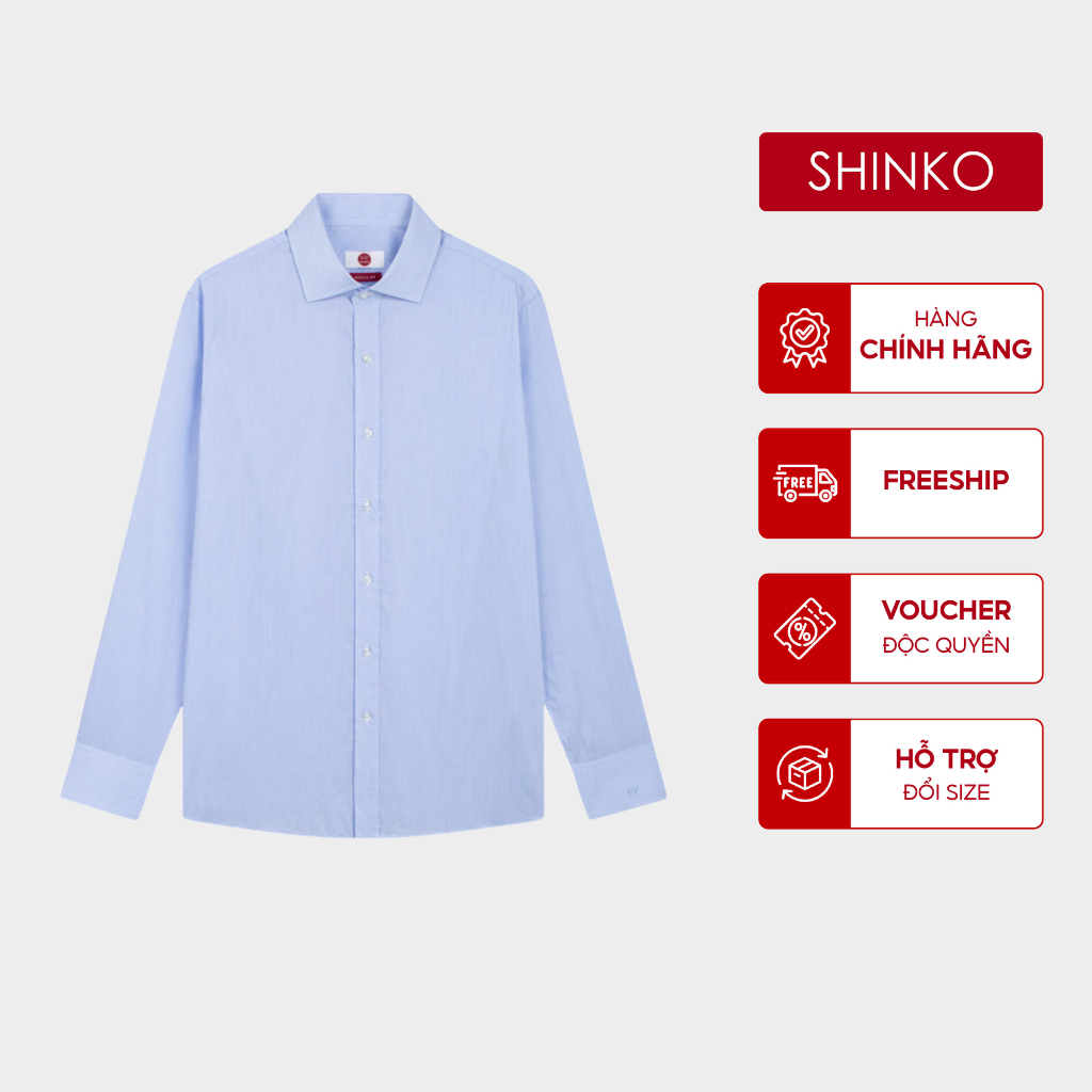 เสื้อเชิ้ตผู้ชาย SHINKO Premium MLS025-BU ผ้าคอตตอนลายทาง สีกรมท่า ทรง Regular Fit
