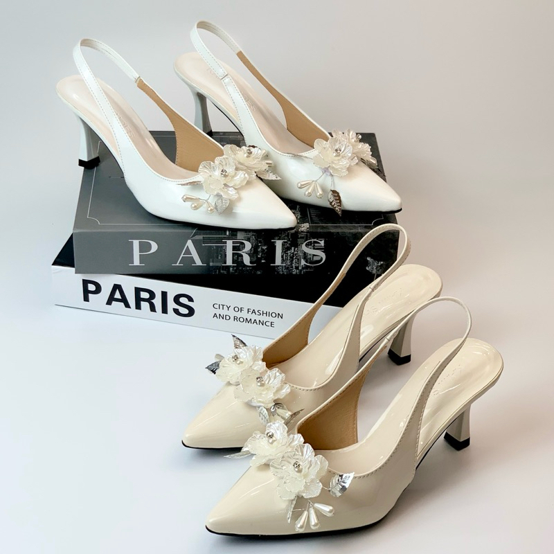 รองเท้าส้นสูง VYARA - หัวแหลม 7p พร้อมโบว์เจ้าสาวสุดหรู[RCD1]
