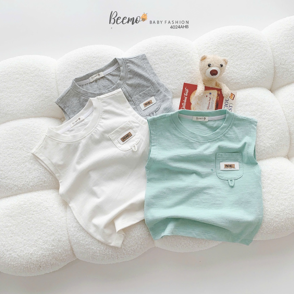 เสื้อกล้าม Beemo ป้ายหนัง และผ้าคอตตอนสุดเท่ สําหรับเด็กผู้ชายตั้งแต่ 9-24kg 4024AHB