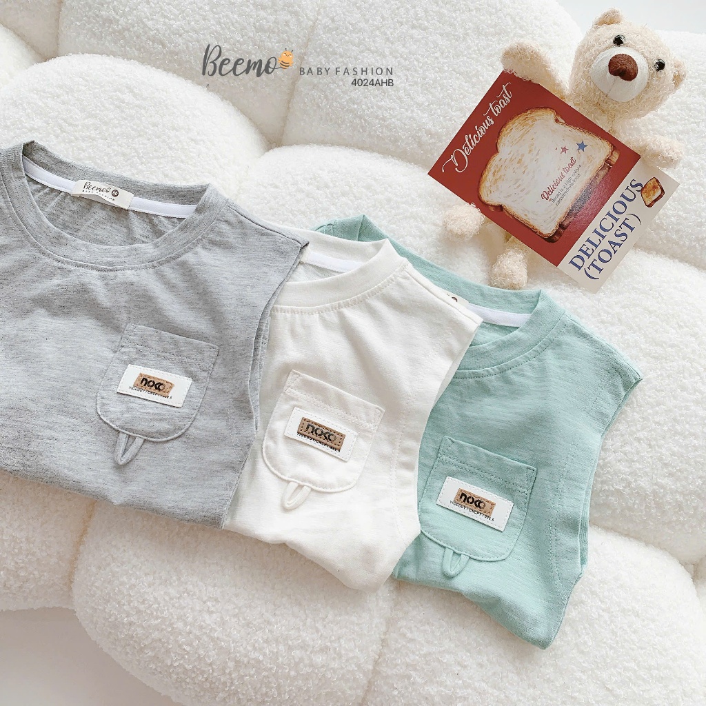 เสื้อกล้าม Beemo ป้ายหนัง และผ้าคอตตอนสุดเท่ สําหรับเด็กผู้ชายตั้งแต่ 9-24kg 4024AHB