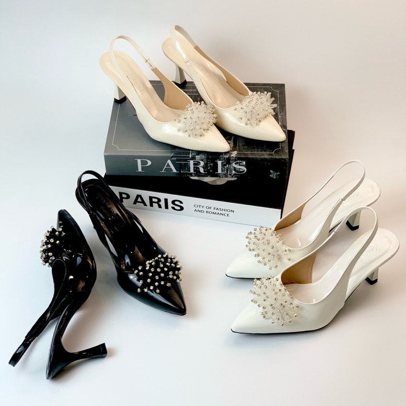 รองเท้าส้นสูง VYARA - หัวแหลม 5-7p ปกลายดอกไม้หรูหรา[RBHT]