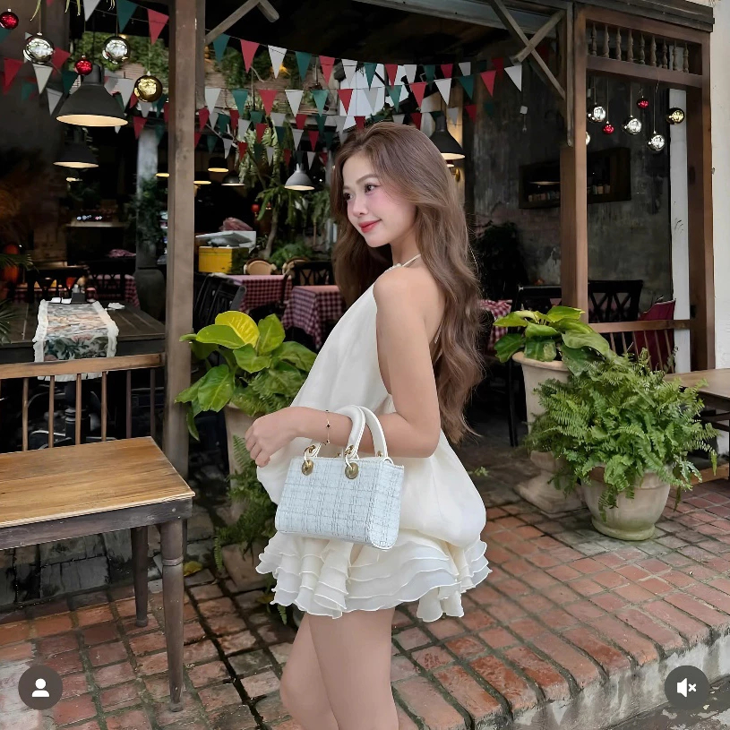 [มีชุดป้องกัน] ชุดชุดเดรสคอปกมุกพร้อมเอวเป็นก้อนชุดเดรสบานเปลือยสําหรับเที่ยวทะเล - รูปที่ 6