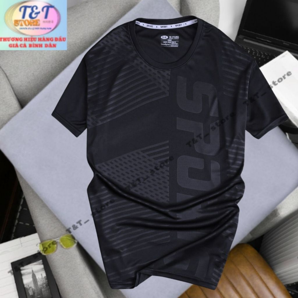 เสื้อยืดผู้ชายอัดลายวัสดุยางยืดเย็นยืด 4 ทิศทางนูนและดูดซับเหงื่อ T&T_store