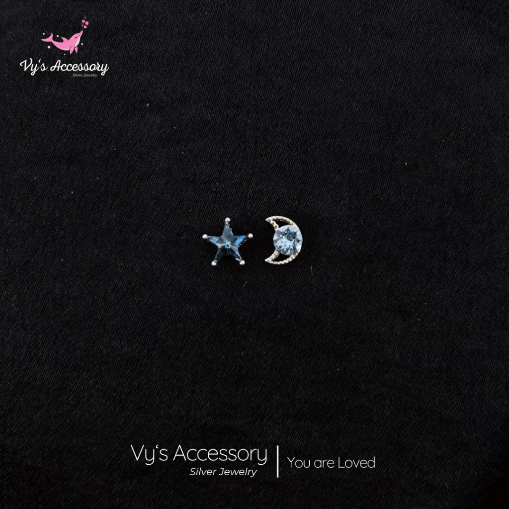 Vys Accessory BX88 ต่างหูเงินพระจันทร์ดาวสีน้ําเงินคลาสสิก
