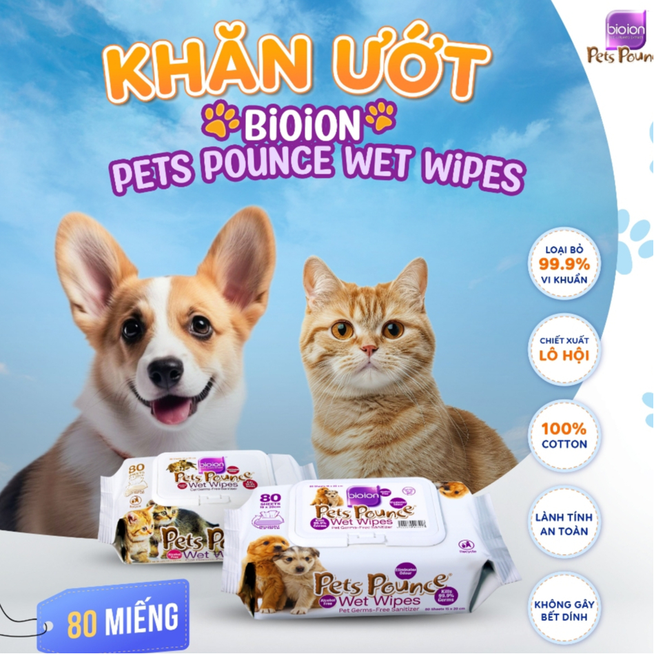BIOION PETS POUNTCE WET WIPES DEODORANT WET TOWELS [ 80 ชิ้น ]