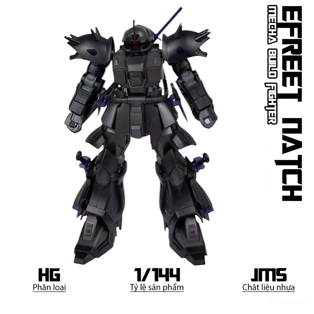 HG Efreet Natch Black Custom Model, ชุดสูทมือถือ 1/144, ของเล่นประกอบพลาสติก